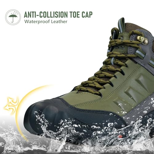 UPIShi Men's Hiking Waterproof Leather Boots Walking Lightweight Working Trekking Outdoor Casual Breathable Shoes2