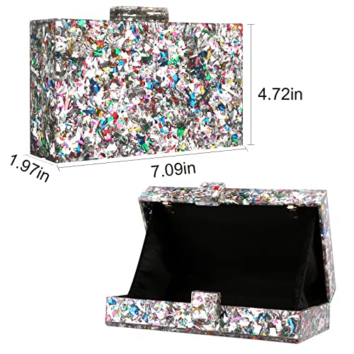 Image of Gets Acrylic Purses and Handbags for Women Multicolor Perspex Geometric Patterns Box Clutch Banquet Evening Crossbody Handbag