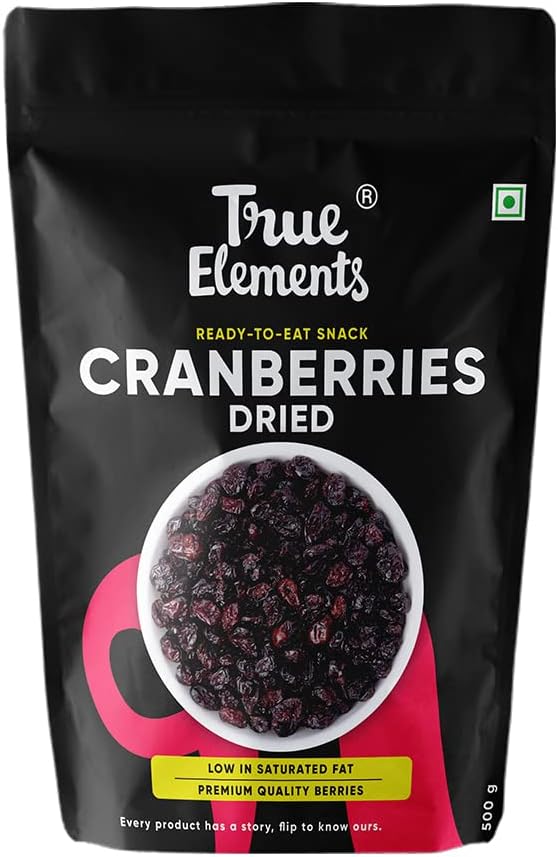 True Elements Cranberries Dried 500g - Dried Berries for Baking | Dry Fruits Snacks | 100% Clean with no Preservatives | High in Antioxidants