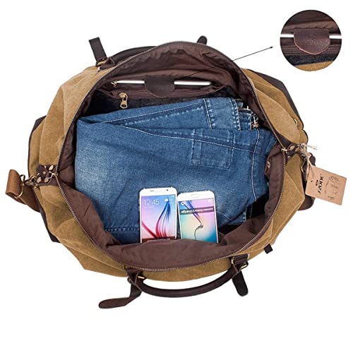 S-ZONE Oversized Leather Canvas Duffel Shoulder Weekender Mens Overnight Bag with Leather Luggage Tags2