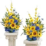 TINGE TIME Free Standing Artificial Sunflower Flowers Set of 2, Wedding Arch Altar Stage Decorations, Silk Fake Flower for Wedding Centerpiece Archway Aisle Welcome Entrance (Sunflower&RoyalBlue)