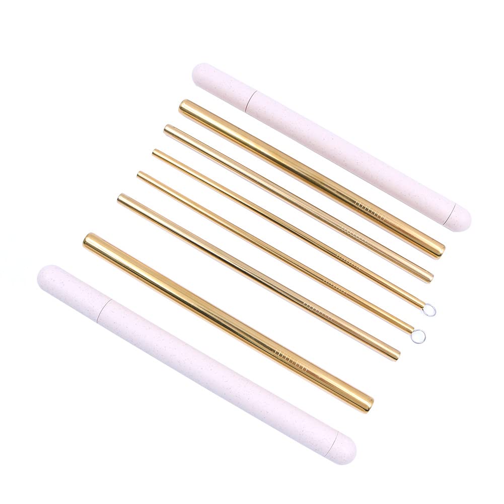 Voanzo Green Pack Of 8 Stainless Steel Straw, Reusable Metal Straw,Reusable Drinking Straws,Stainless Steel Metal Straws,With 2 Cleaning Brushes Extra Long, Gold