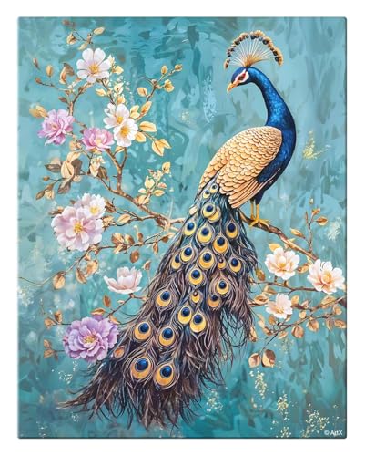 Image of ArtX Canvas Peacock Painting For Wall Vastu, Peacock Wall Decor, Bedroom, Multicolor, Abstract, 58.0 X 45.0 cm, Set of 1