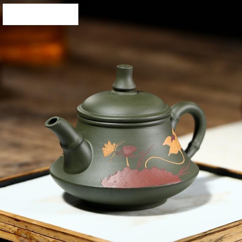 Bouilloire Chinoise 240 ML en Argile Violette, fabriquée à la Main, avec Filtre, en Terre Crue Verte. Service à thé Chinois Zisha.