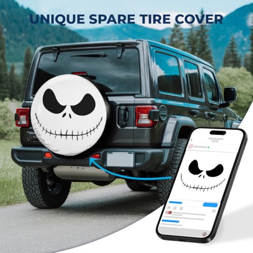 Image of Spooky Horror Nightmare Skellington Size 14 Heavy Duty PVC Leather Spare Tire Cover, Universal Fit Tire Cover for Trailer RV Camper, Dustproof with No Camera Hole, Spring Car Decor