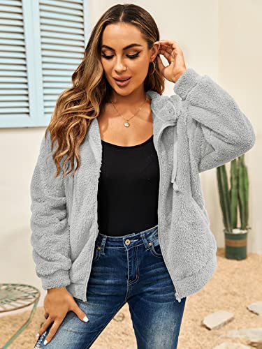 Gamisote Women Fuzzy Fleece Open Front Pockets Hooded Cardigan Jacket Coat Outwear #TOP2