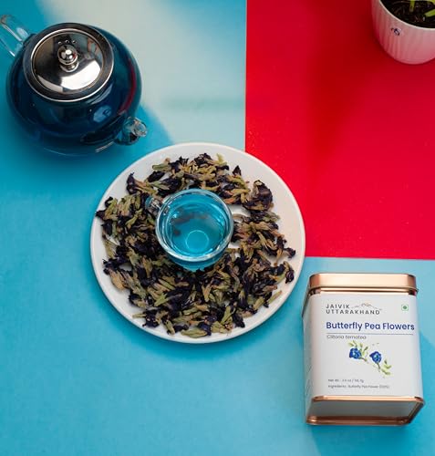 Image of Jaivik Uttarakhand - Detox Butterfly Pea Leaves Herbal Tea (170.1 g), Mood-Enhancing Beverage, Healthy Hair, Flower Based, Pack of 3 Tin Box
