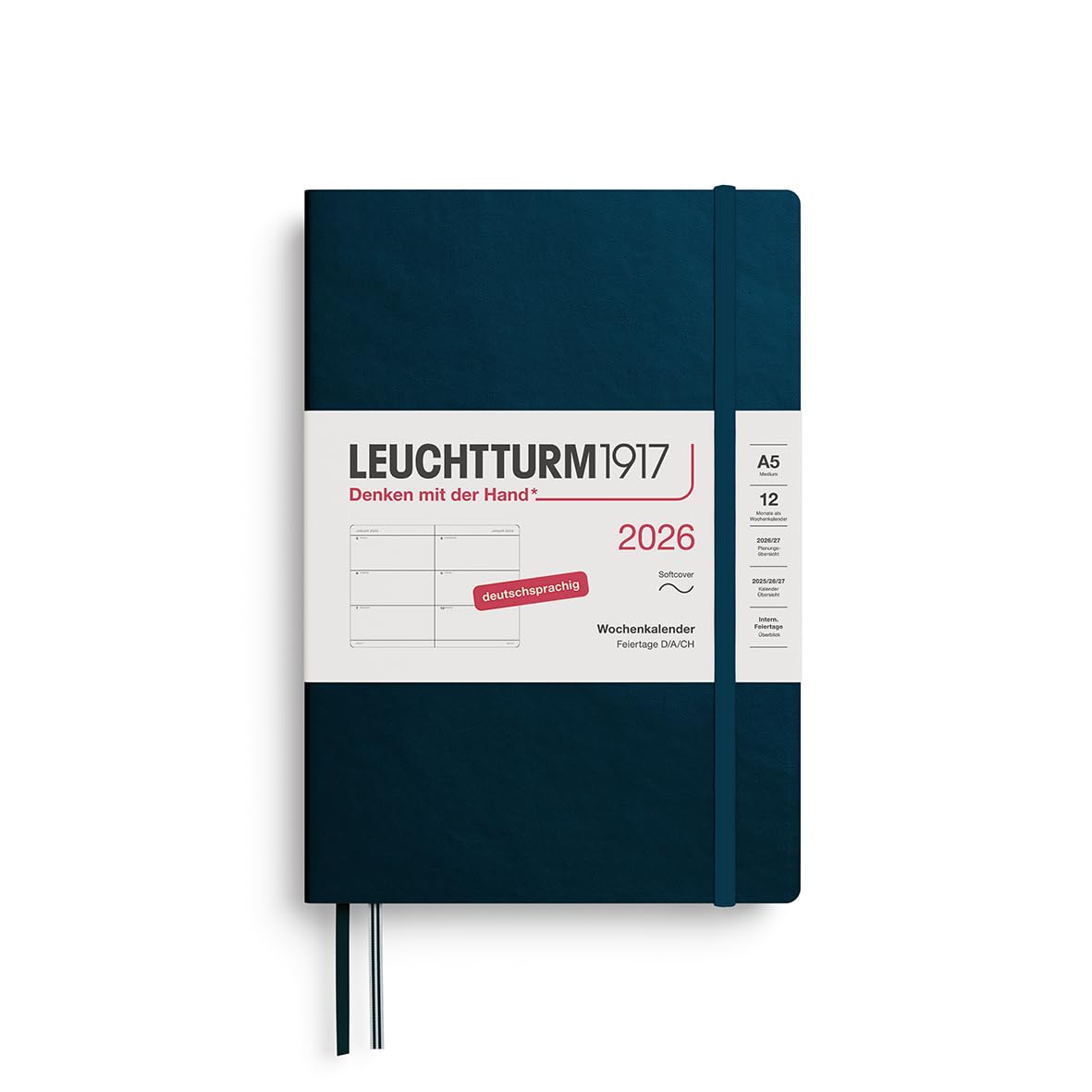 LEUCHTTURM1917 372561 Wochenkalender Medium (A5) 2026, 12 Monate, Softcover, Deep Sea, Deutsch