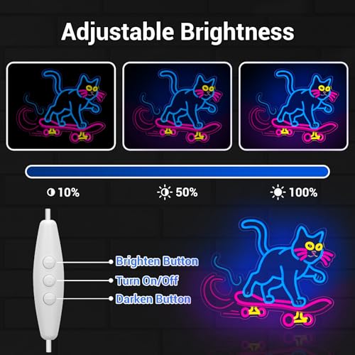 Image of Cute Cat Neon Sign, Skateboard Neon Signs for Wall Decor Dimmable USB Room Decor for Teen Girl, Party, Bedroom, Pub, Furniture, Gifts for Birthday, Christmas (Cool Cat-Blue)
