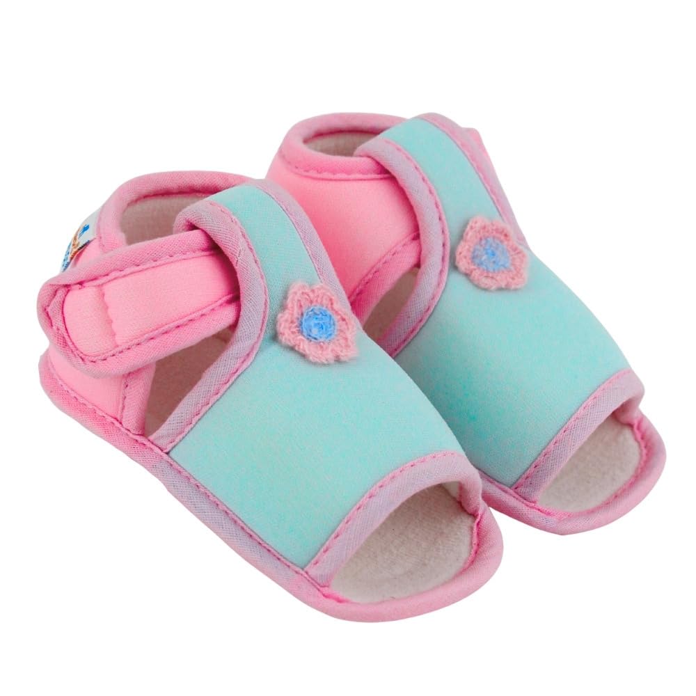 neska moda 6 To 12 Months Baby Girls Skin-friendly Cotton Floral Green,Pink Hook & Loop Sandal Booties-BT5537-picture-45