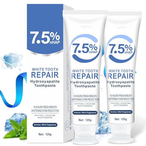 2pcs Hydroxyapatite Toothpaste,7.5% Nano Hydroxyapatite Toothpaste for Enamel Protection,White Tooth Repair Tooth Paste for Sensitive Teeth,Fluoride-Free Formula with Gentle Mint,2 * 120g 2pcs Hydroxyapatite Toothpaste,7.5% Nano Hydroxyapatite Toothpaste for Enamel Protection,White Tooth Repair Tooth Paste for Sensitive Teeth,Fluoride-Free Formula with Gentle Mint,2 * 120g