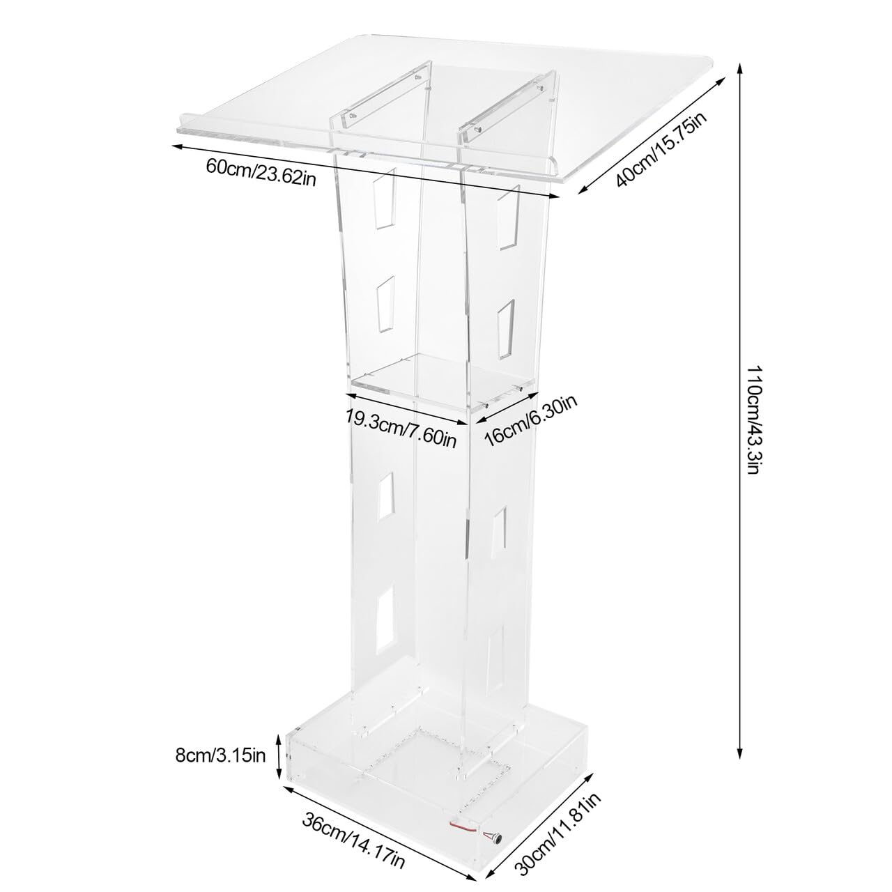 Pupitre de conférencier clair Chrétiens Lucite Église avec large surface de lecture et compartiment de rangement Bureau debout Podiums de présentation clairs Églises Chaire de conférence