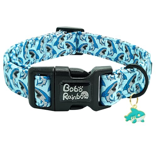 Image of Dog Collar-Cute Shark Adjustable Pet Collars Soft Comfortable Puppy Collar Blue Cotton Dog Collars Durable Necklace Gift for Large Dogs