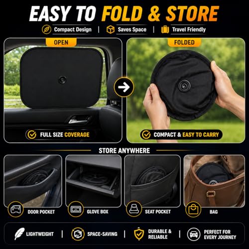 Image of AutokraftZ 𝗨𝗻𝗶𝘃𝗲𝗿𝘀𝗮𝗹 Car Window Sunshade (𝗣𝗔𝗖𝗞 𝗼𝗳 𝟰) 𝗢𝗣𝗧𝗜-𝗘𝘅𝘁𝗿𝗮 𝗗𝗮𝗿𝗸 Sun Protection for Heat Reduction Sun Shade with Suction Cups Car Glass Shield & Blinds