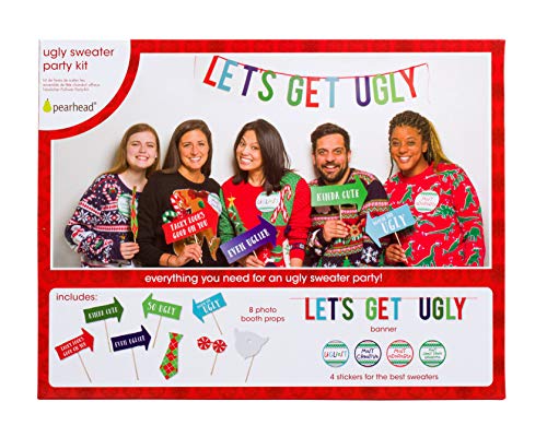 Image of Pearhead Ugly Sweater Party Kit, Christmas Party Kit, Holiday Party Decorations, Ugly Sweater Contest Kit and Holiday Photo Props, Holiday Party Photo Booth Props, Holiday Party Decorations