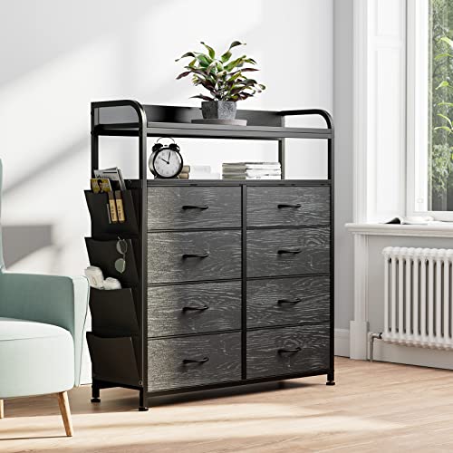 Image of Lulive Dresser TV Stand with 8 Drawers, Chest of Drawers for Bedroom with Side Pockets, Fabric Storage Dresser, Organizer Unit for Hallway, Closet (8 Drawers - Charcoal Black)