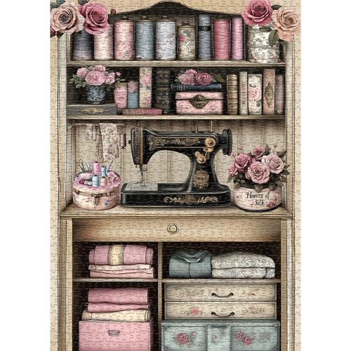 Sewing Machine Puzzle for Adults, PICKFORU Vintage Sewing Room Flower...