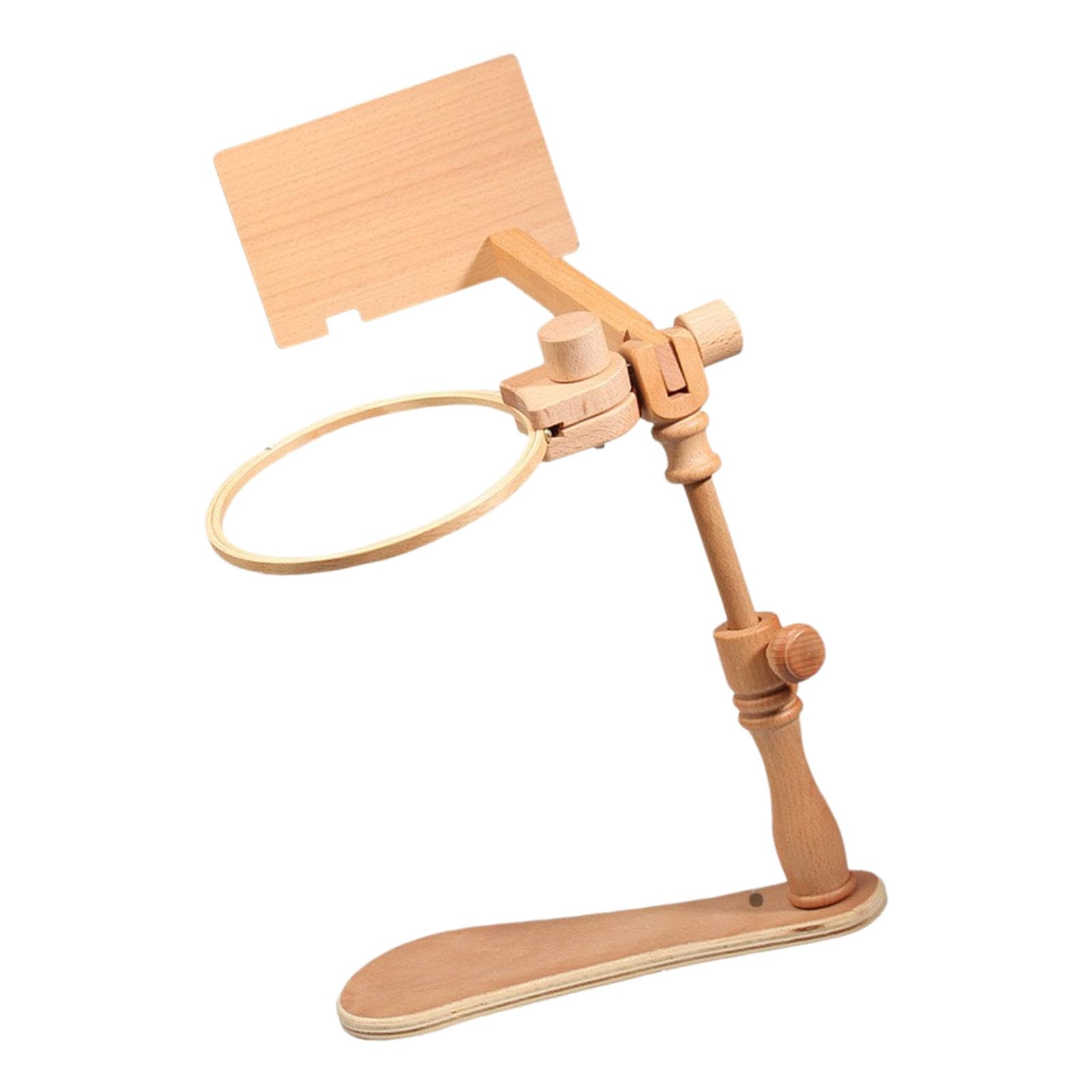 PANGBOER Handwork Frame Stand with Wooden Hoop Holder and Curved Base, Embroidery for Tabletop Home and Pattern Viewing Needlepoint Holder Sewing Frame Chart Clip Sampler Helper