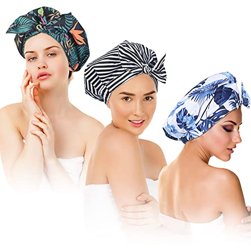 4 Pieces Shower Cap Waterproof Bowknot Bathing Caps Reusable Shower Hat Adjustable Flower Shower Cap Bonnet for Women Girls Long Hair