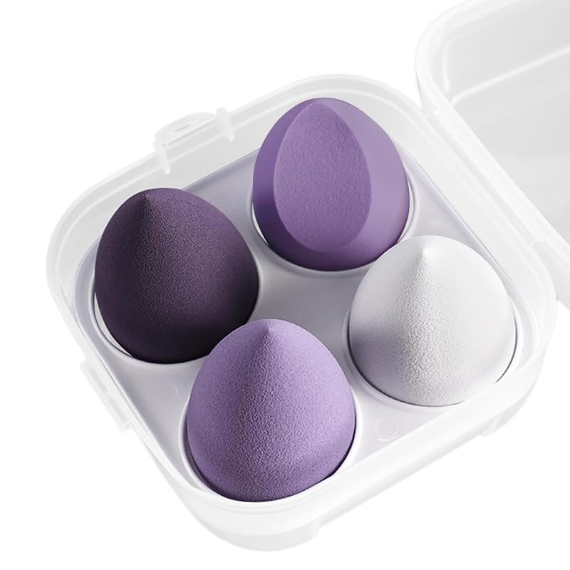 Makeup Sponge Set, 4 Pcs Makeup Blender for Foundation, Liquid, Cream and Powder, Foundation Sponge Beauty Sponge for Blending, Latex-Free, Violet