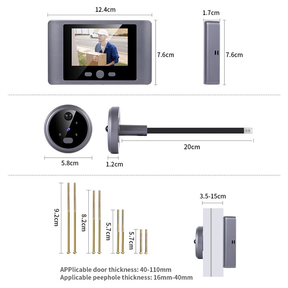 Telecamera intelligente wireless per campanello con schermo HD da 2,8", rilevamento del movimento PIR, visione notturna e ricaricabile tramite USB, 2000 mAh, per serratura spioncino