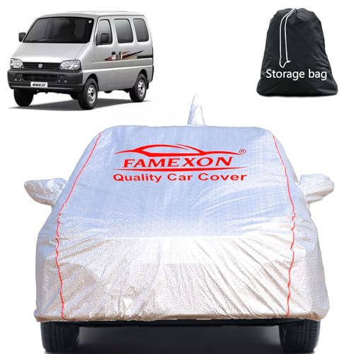 Image of Full Body Car Cover for Maruti Suzuki Eeco with Mirror and Antena Pocket Triple Stiched(Silver with Red Piping)