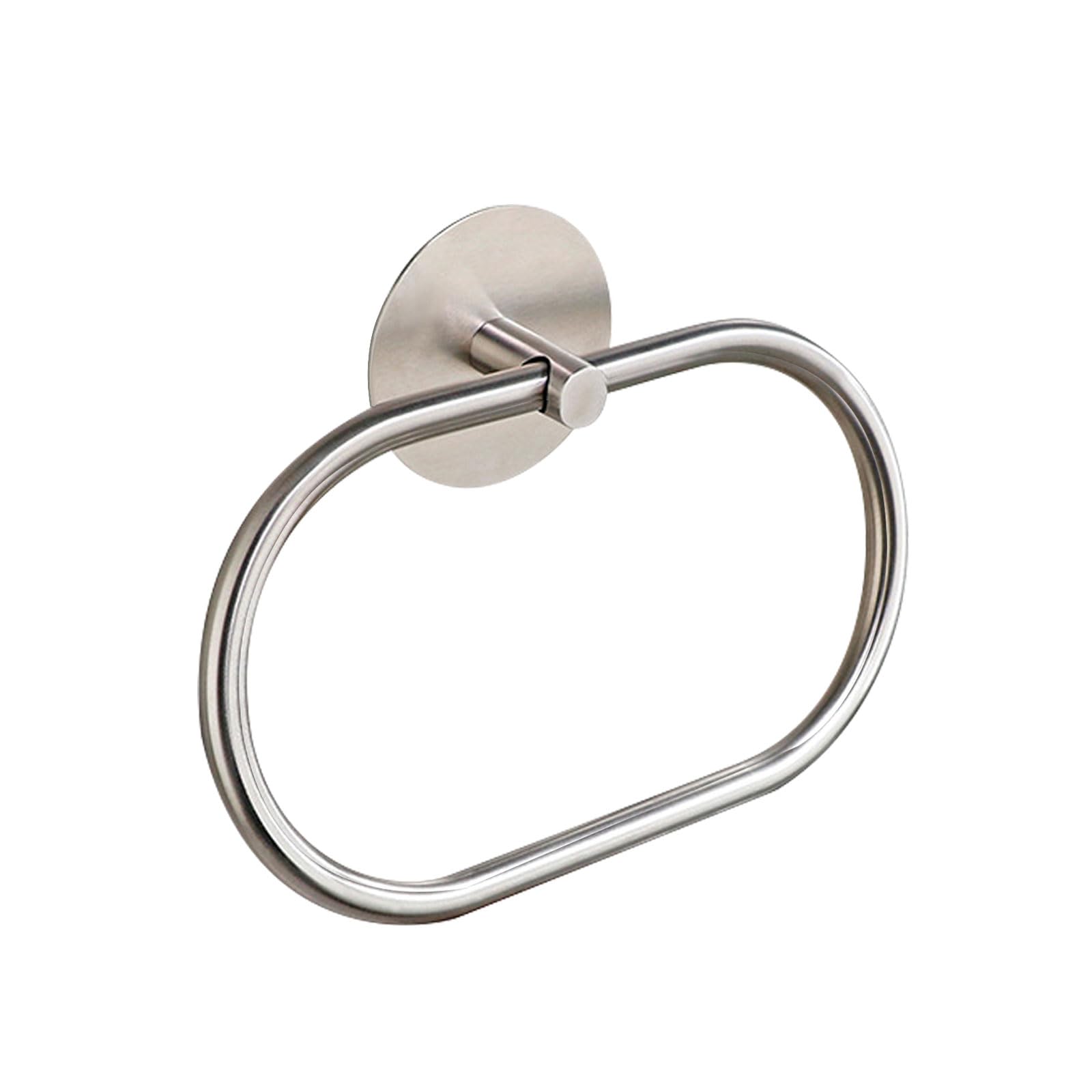 FuncHardwa Stainless Steel Hand Towel Holder, Self-Adhesive Wall Mounted Towel Hanger, Oval Hand Towel Ring for Kitchen Storage and Bathroom Organizer (Silver)