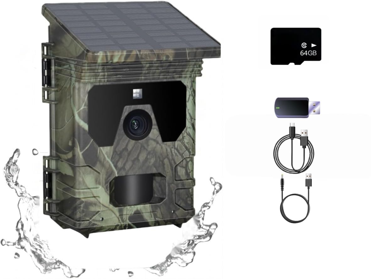 Caméra de chasse solaire 4 K 36 MP avec vision nocturne, déclenchement rapide 0,1 s, IP66 étanche, caméra de chasse pour surveillance de la faune avec carte micro SD 32 Go