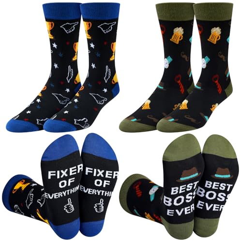 Shihanee 2 Pairs Novelty Dress Socks for Men Nurse Doctor Dentist Lawyer Teacher Boss Pastor Crew Socks Funny Holiday