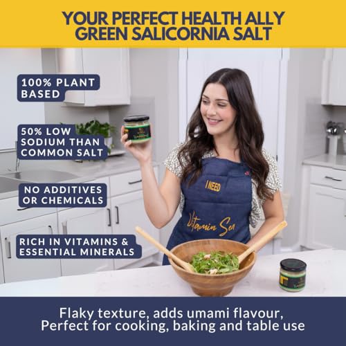 SaltWise Grünes Salz, Gourmet Chef’s Jar 2er-Pack – 50 % weniger Natrium, pflanzlicher Salzersatz, 100 % dehydrierte Salicornia (Meeresbohnen), natürliches Umami, keine Zusatzstoffe (insgesamt 400 g)