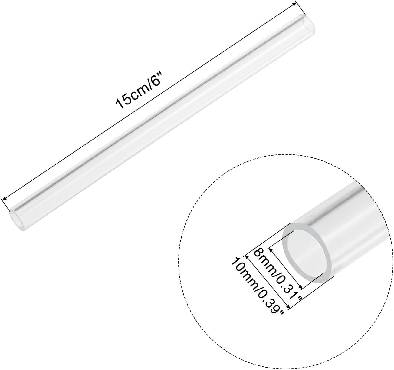MECCANIXITY Acrylic Pipe Clear Rigid Round Tube 9pcs 8mm(5/16") ID 10mm(3/8") OD 6" for Lamps and Lanterns, Water Cooling System