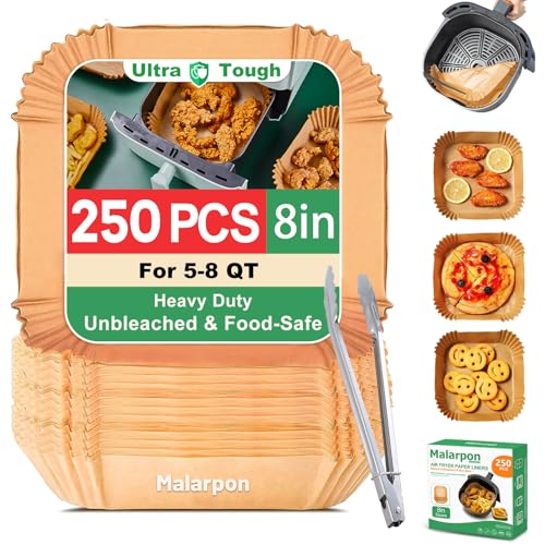 250 Pcs Air Fryer Liners Disposable 8 Inch,Non-Stick Oil-Resistant Air Fryer Paper Liners for 5–8 QT Baskets, Parchment Paper Liners for Air Fryer, Oven, and Microwave Use (Square)