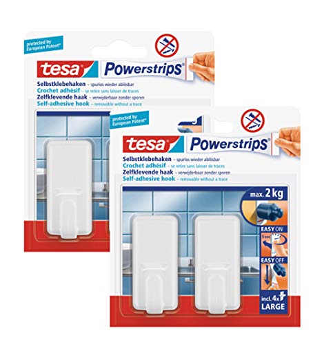 Preisvergleich Produktbild tesa Powerstrips Haken Large CLASSIC - Selbstklebender Wandhaken für Glas, Kacheln, Holz, Kunststoff und andere Untergründe (2 Packungen / / Weiß)