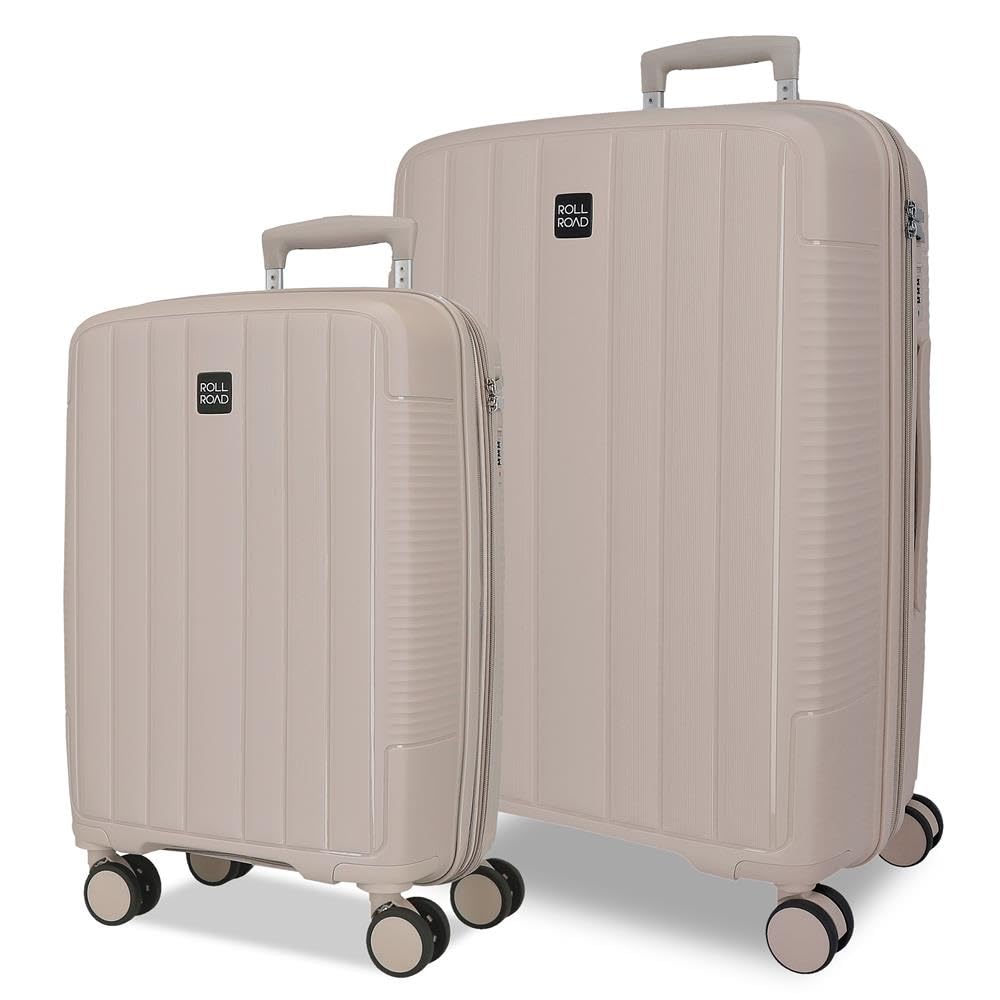 ROLL ROAD Joumma Acadia Champagne Luggage Set 55/65 cm Rigid Polypropylene Integrated Combination Padlock 105L 6kg 4 Double Wheels Extendable Hand Luggage