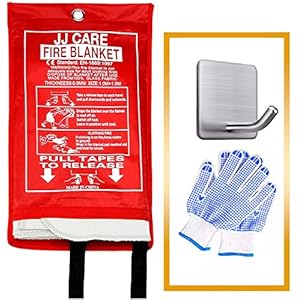 JJ CARE [Large] Fire Blanket for Home 4.9 ft x 4.9 ft (Pack of 1) with Free Hook & Gloves, Fire Suppression Blanket…
