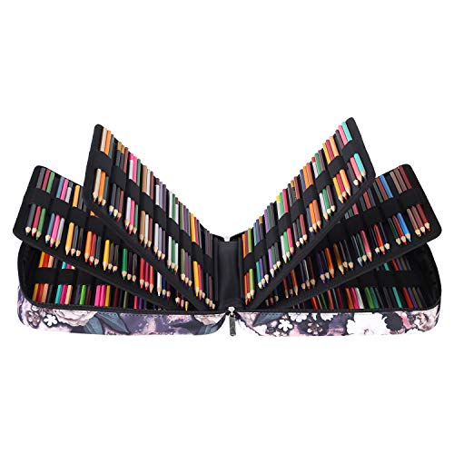 Image of Pencil Case Slot Holds 270 to 274 Colored Pencils or 180 to184 Color Gel Pens with Zipper Closure Large Capacity Nylon Pen Organizer for Artist Gray Rose
