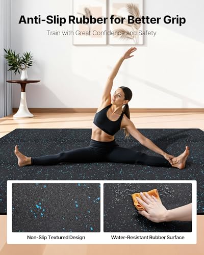 Image of VEVOR 0.4Inch 96sq.ft 24 Tiles Gym Flooring for Home Gym, Rubber Top with High Density EVA Foam, 24 x 24In Gym Floor Exercise Equipment Mats, Interlocking Gym Mats, Puzzle Workout Mats, Black & Blue | Rubber Top with High Density EVA Foam, Lightweight Gym Floor Exercise Mats, Interlocking Puzzle Workout Mats, Black & Blue