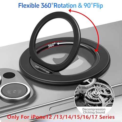 Image of Magnetic Phone Ring for MagSafe Phone Grip,Magnetic Cell Phone Stand Holder Finger Ring,[Thin and Light Design] for iPhone Can Rotate 360 Degrees Compatible with iPhone 12 /13 /14 /15 /16 /17 Series-Black