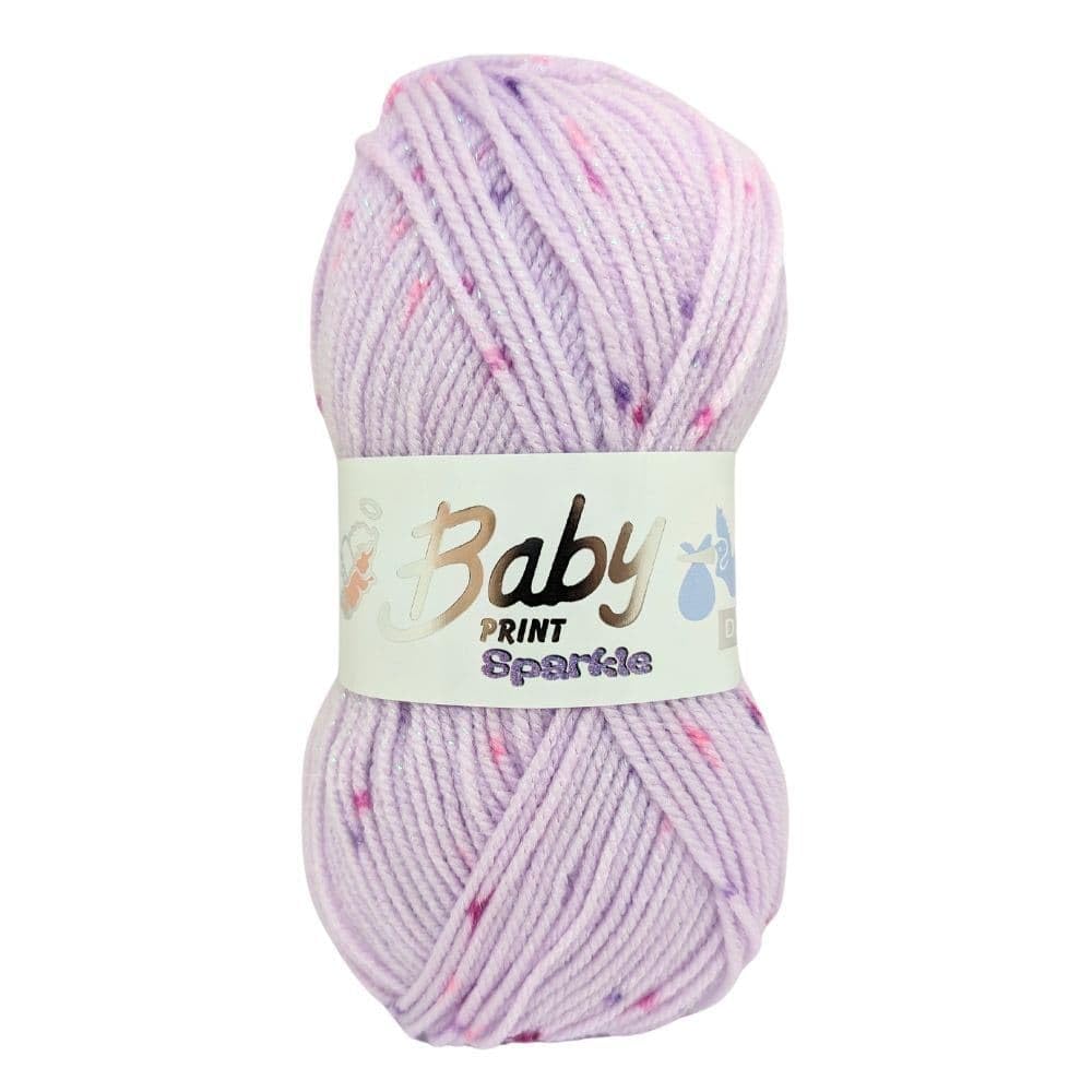 WoolCraft Baby Prints Sparkle DK Knitting & Crochet Yarn, Great Value Yarn Available in Pastel Shades with Added Sparkle, 95% Acrylic & 5% Lurex, 215 Metres, 100g Balls, Pack of 15, Lilac