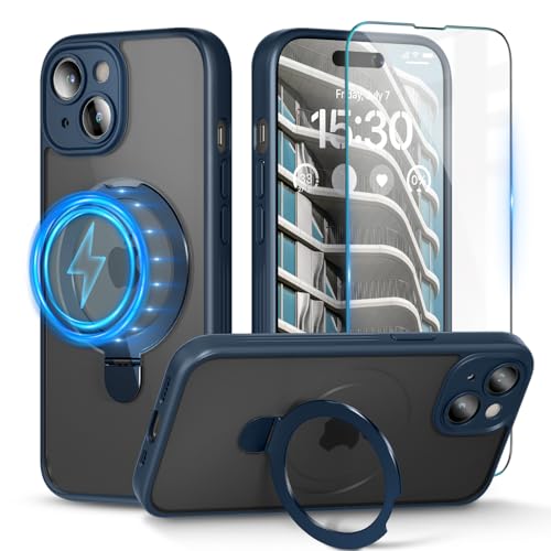 Coque magnétique iPhone 15 de finition mate avec support en polycarbonate transparent