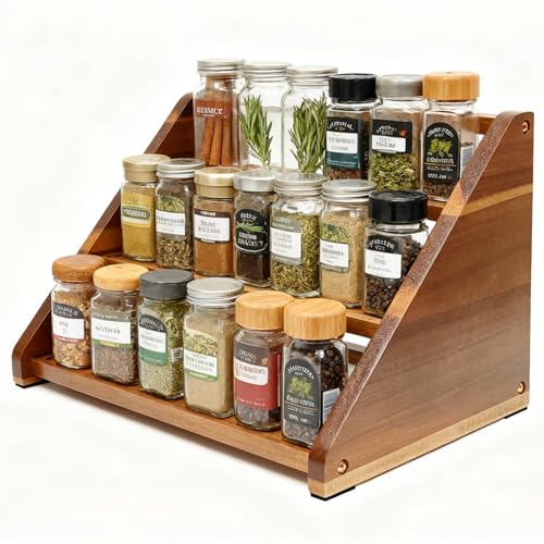 Comparison: Best Spice Rack For Countertop 3 Acacia Wooden Spice Rack for Countertop - 3 Tiered Spice Rack Organizer for Cabinet - Kitchen Spices Organizers Holds 24 Jars - Spices Shelf for Kitchen Storage Pantry Seasoning Organizer