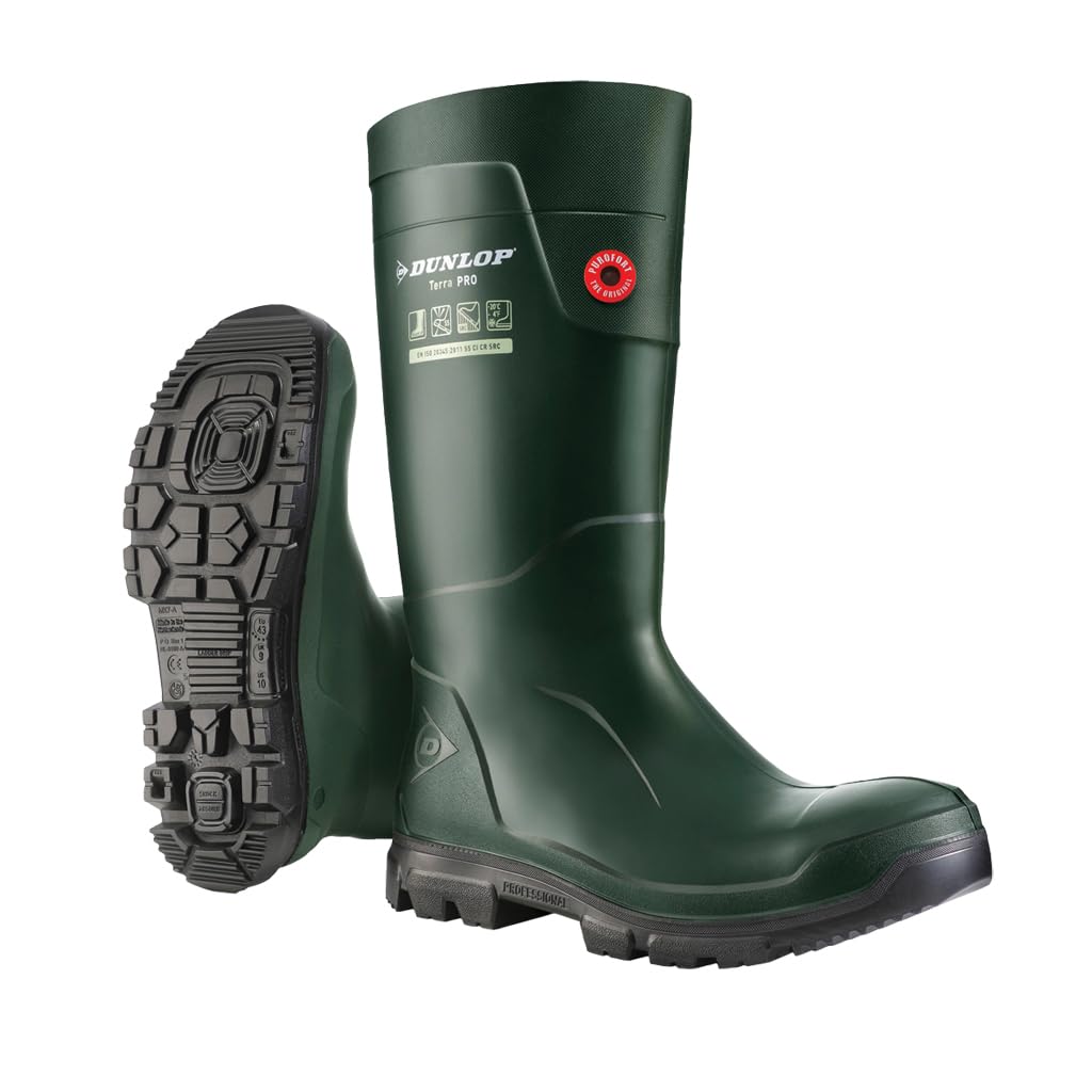 Dunlop TerraPro Plain PU Wellingtons - Green - Size 6.5