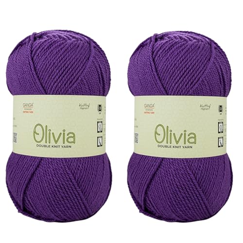 Image of Ganga Acrowools Olivia, Double Knit Yarn. Hand Knitting And Crochet Yarn. Oekotex Class 1 Certified. Pack Of 2 Balls - 100Gms Each. Shade No - Olv018, Purple Royal