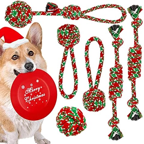Christmas Dog Toys, 7 Pack Cotten Dog Rope Toys, Dog Gifts for Christmas, Tug of War, Dog Teething for Small and Medium Dogs Cover
