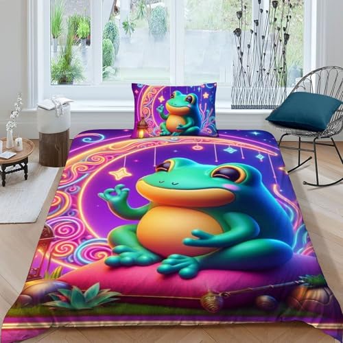 Parure lit grenouille 135x200 housse couette microfibre animaux imprimé 3D