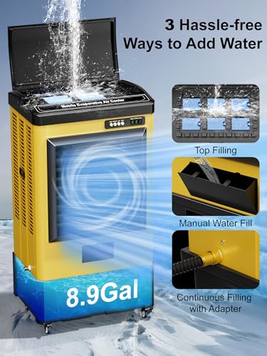 Image of Uthfy 2700 CFM Swamp Cooler, 36IN Evaporative Air Cooler with 8.9 Gal Water Tank, 3 Speeds, 120Oscillation, 3 Ice Packs, Outdoor Garage Air Conditioner for Patio, Yard, Factory
