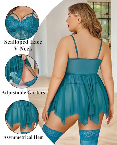 Avidlove-Plus-Size-Lingerie-Mesh-Lace-Lingerie-Top-Babydoll-Lingerie-Exotic-Nightgowns - DumpADate.com