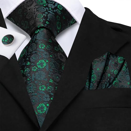 Image of Dubulle Mens Tie and Lapel Pin Paisley Striped Floral Necktie for Men Pocket Square Cufflinks 4PCS Set Wedding Party