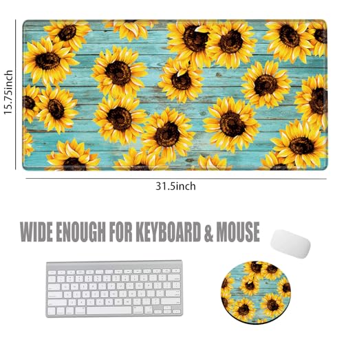 Image of Gaming Mouse Pad Large Mousepad Sunflower Desk Mat XXL Big Desk Pad Rubber Base Computer Pad with Stitched Edges Mouse Mat for Work Game Home Office