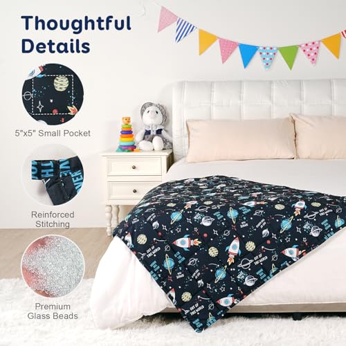 Kivik Cooling Weighted Blanket 5 Pounds, Breathable Small Weighted Blankets, Ultra Soft Heavy Throw for Relaxing & Sleeping, Machine Washable, 36 x 48 Inches, Universe Printing, Black